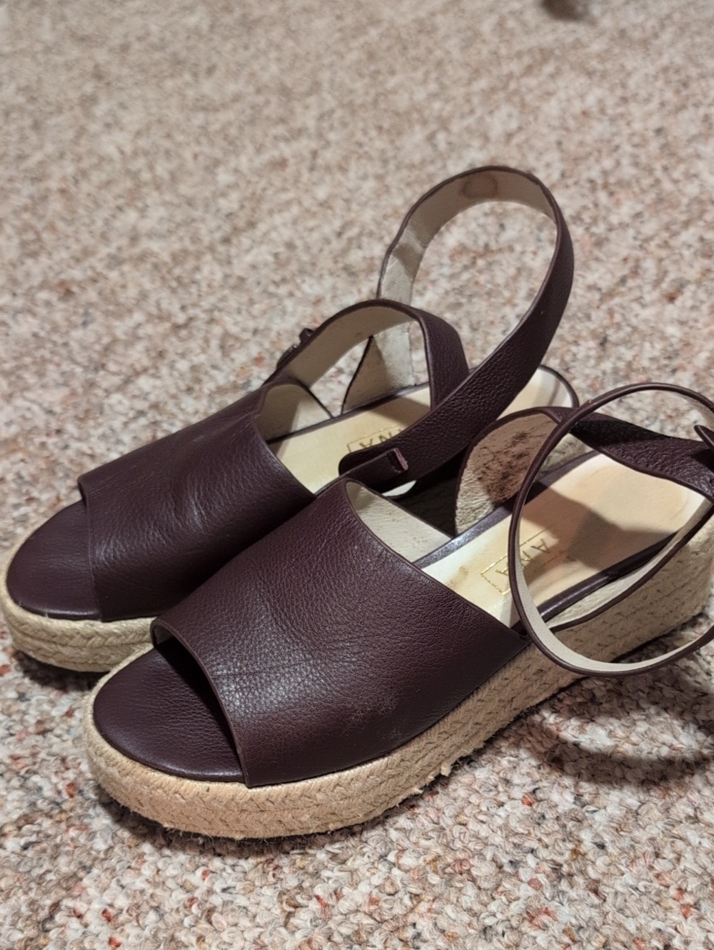 Women's Bugundy Leather Espadrille Wraparound Sandals